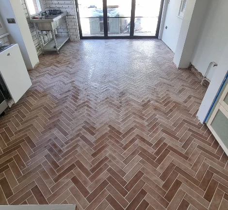 Herringbone Floor Tiling Installation